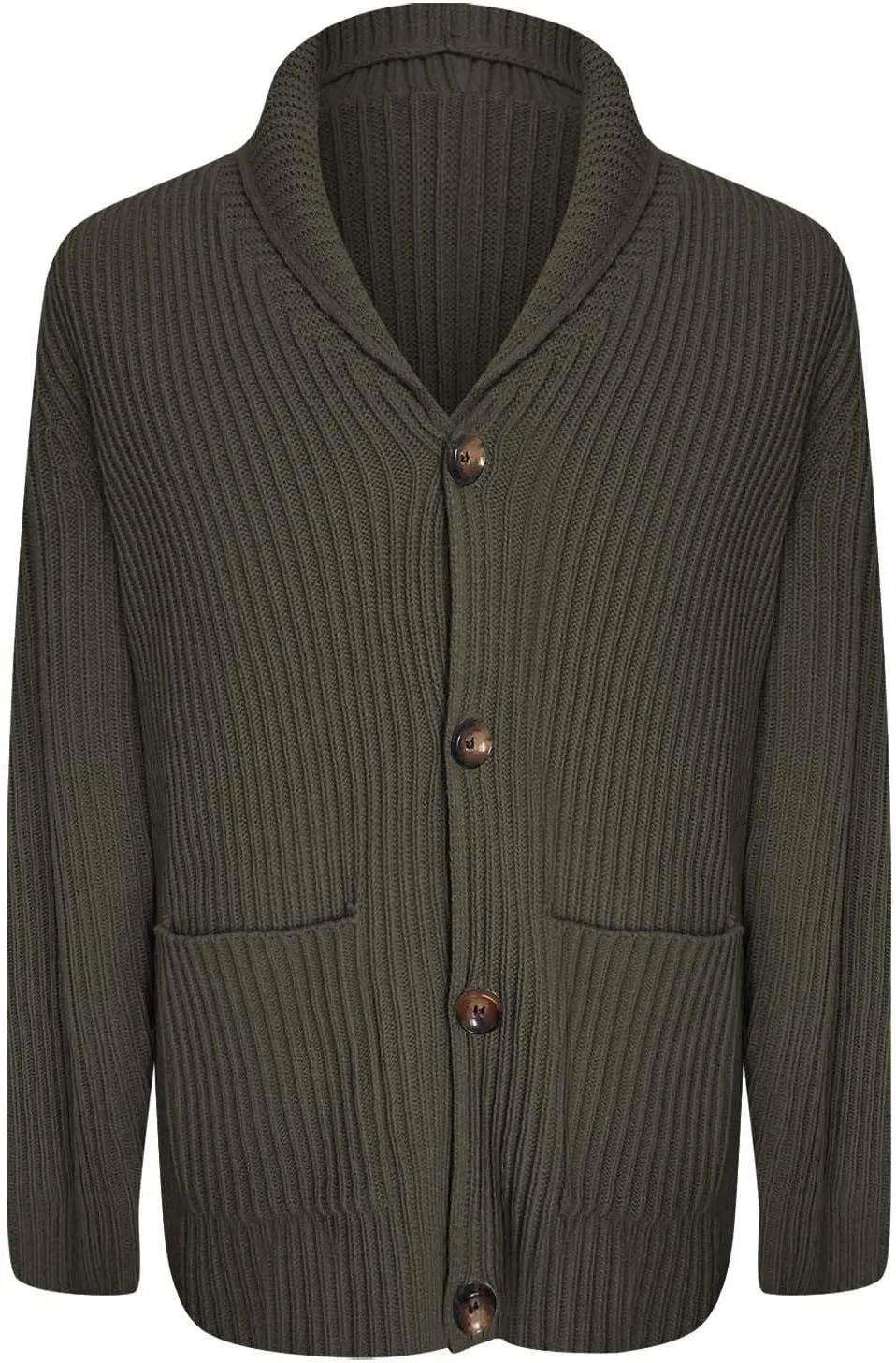 Men Cardigan Sweater Winter Warm Chunky Knitted Jumper Overszie Stand Collar Button Down Rib Knitted Coat with Pocket