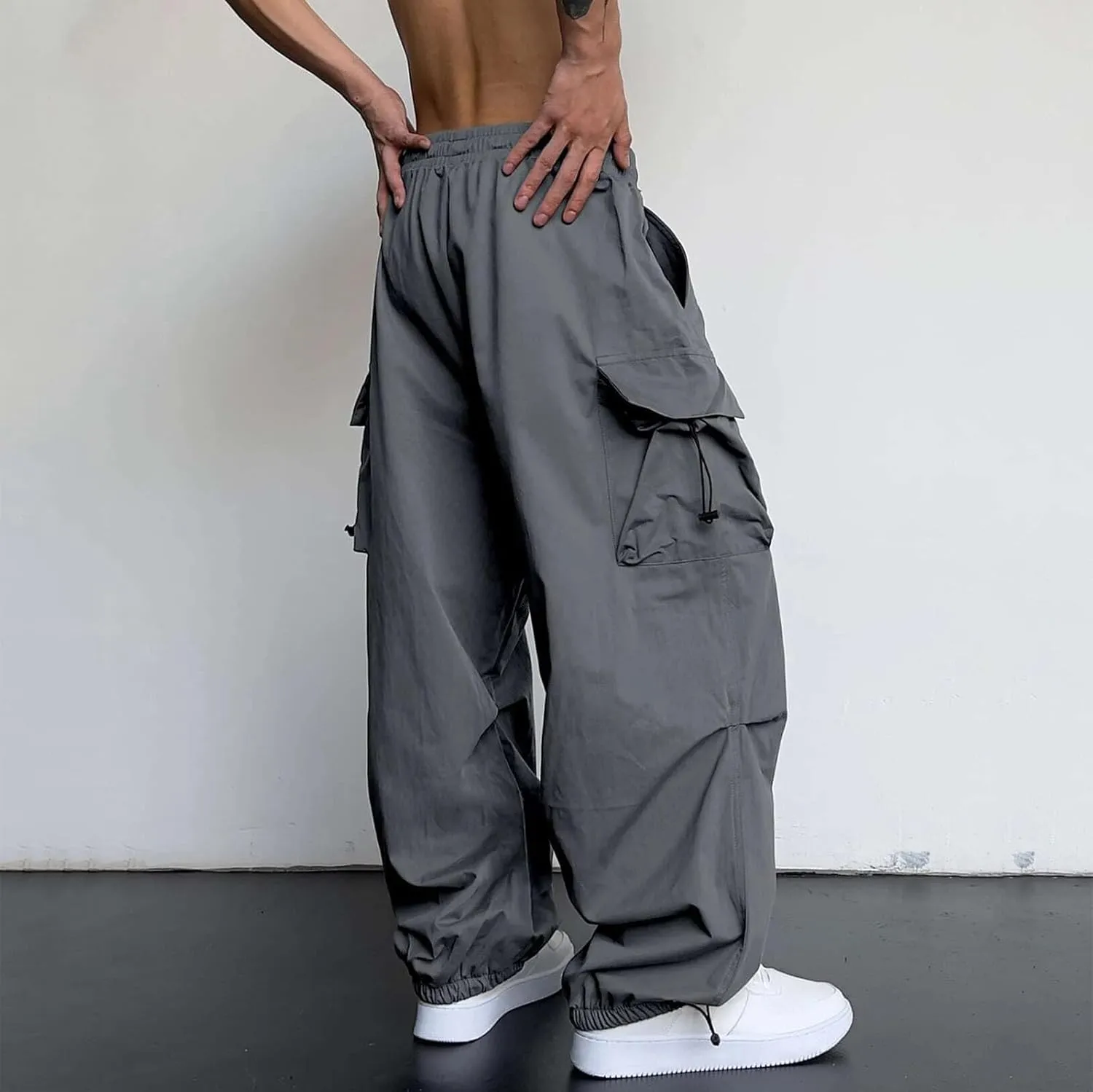 Men Cargo Joggers Pants Parachute Pants Lounge Drawstring Relaxed Fit Hip Hop Lightweight Stretch Loose Workout Pants