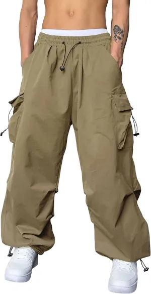 Men Cargo Joggers Pants Parachute Pants Lounge Drawstring Relaxed Fit Hip Hop Lightweight Stretch Loose Workout Pants
