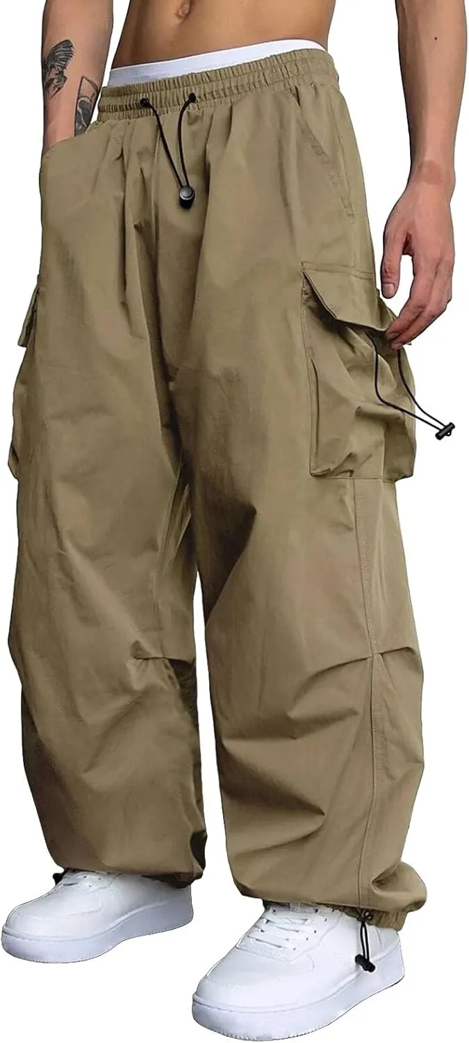 Men Cargo Joggers Pants Parachute Pants Lounge Drawstring Relaxed Fit Hip Hop Lightweight Stretch Loose Workout Pants