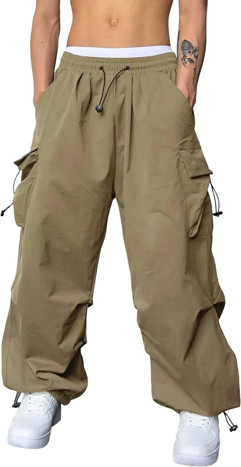 Men Cargo Joggers Pants Parachute Pants Lounge Drawstring Relaxed Fit Hip Hop Lightweight Stretch Loose Workout Pants