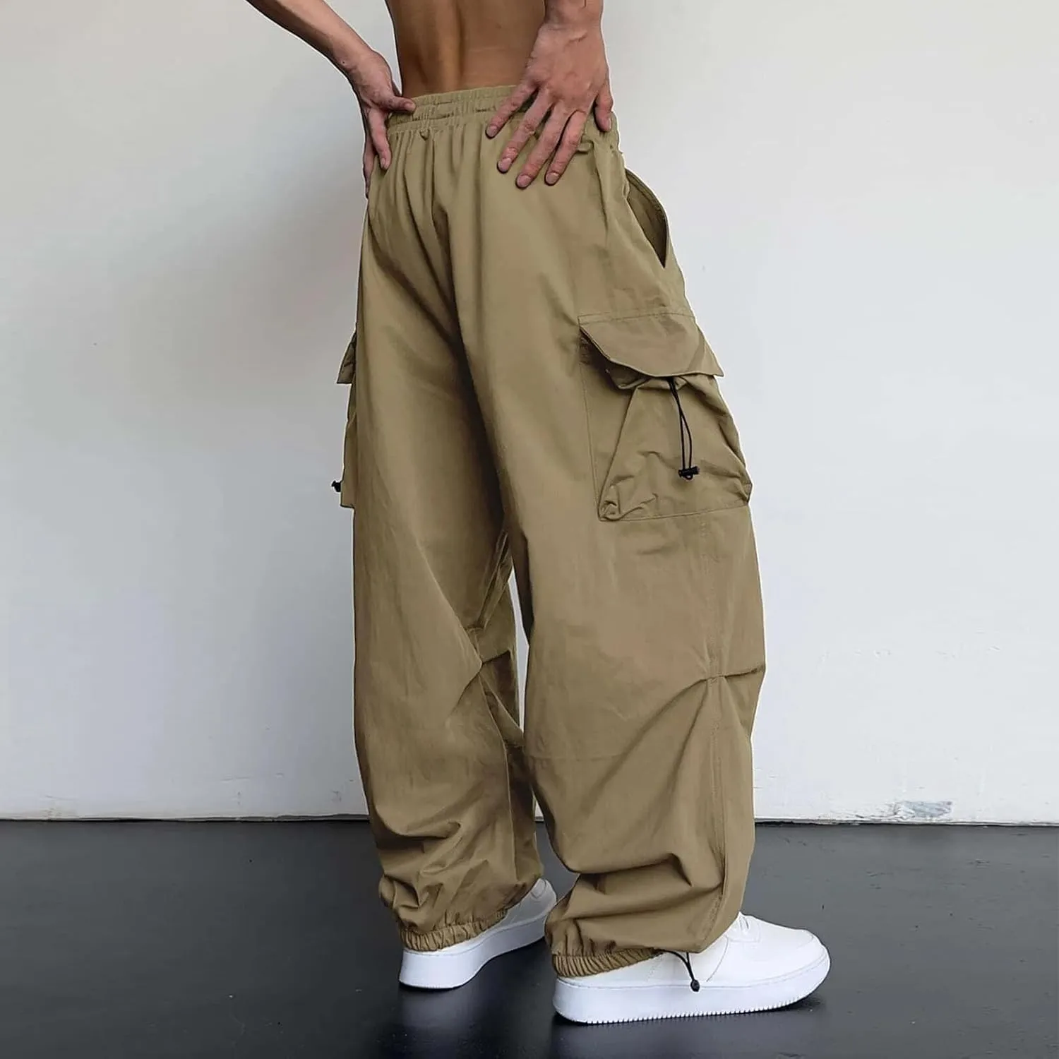 Men Cargo Joggers Pants Parachute Pants Lounge Drawstring Relaxed Fit Hip Hop Lightweight Stretch Loose Workout Pants