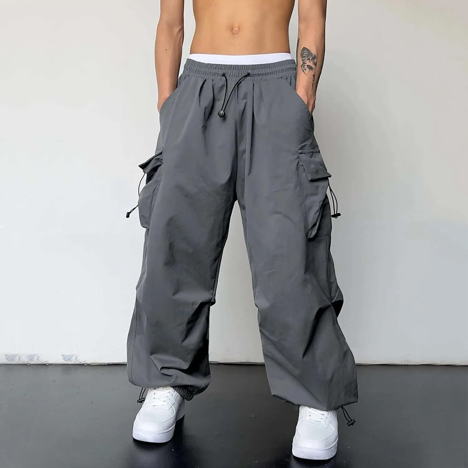 Men Cargo Joggers Pants Parachute Pants Lounge Drawstring Relaxed Fit Hip Hop Lightweight Stretch Loose Workout Pants