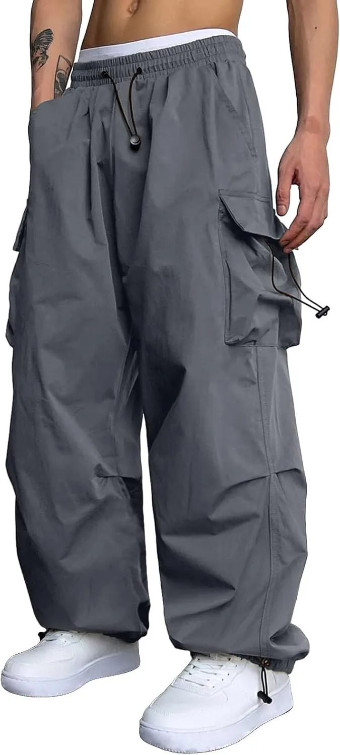Men Cargo Joggers Pants Parachute Pants Lounge Drawstring Relaxed Fit Hip Hop Lightweight Stretch Loose Workout Pants