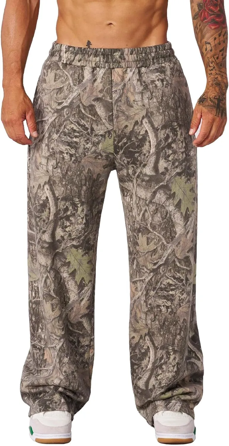 Mens Baggy Camo Graphic Print Sweatpants Workout Athletic Joggers Pants for Men Wide Leg Hunting Sweat Pant