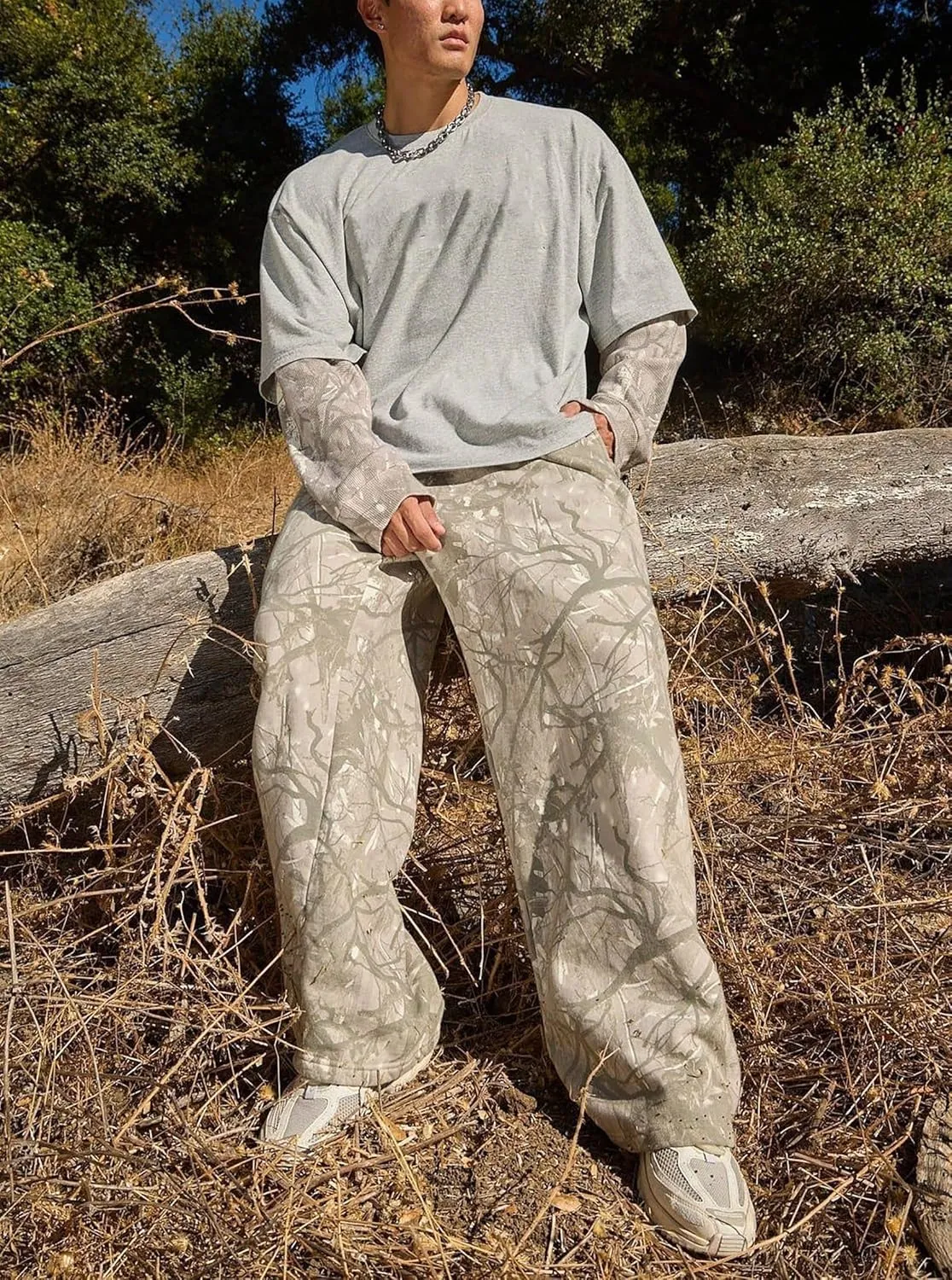 Mens Baggy Camo Graphic Print Sweatpants Workout Athletic Joggers Pants for Men Wide Leg Hunting Sweat Pant