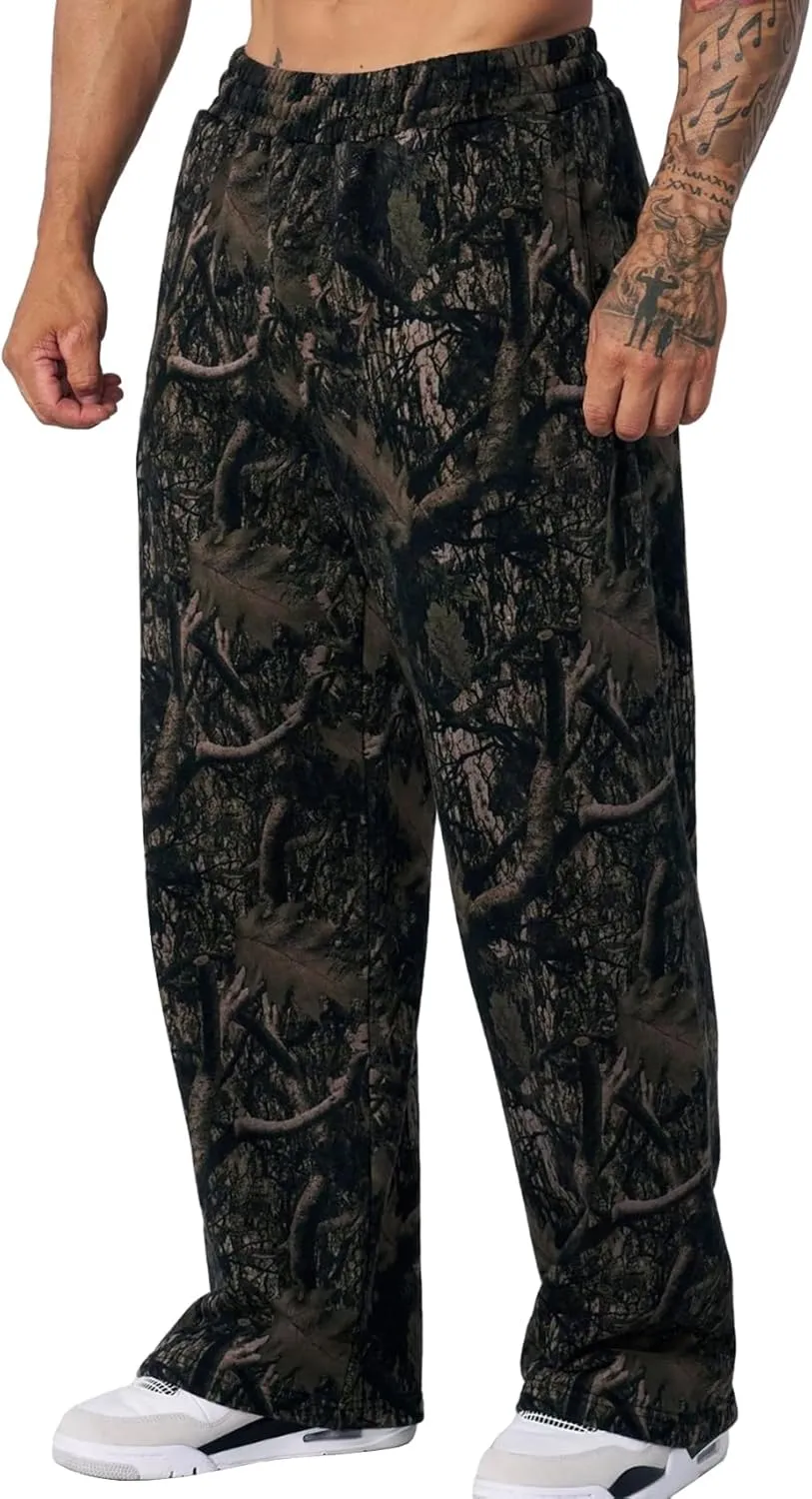Mens Baggy Camo Graphic Print Sweatpants Workout Athletic Joggers Pants for Men Wide Leg Hunting Sweat Pant