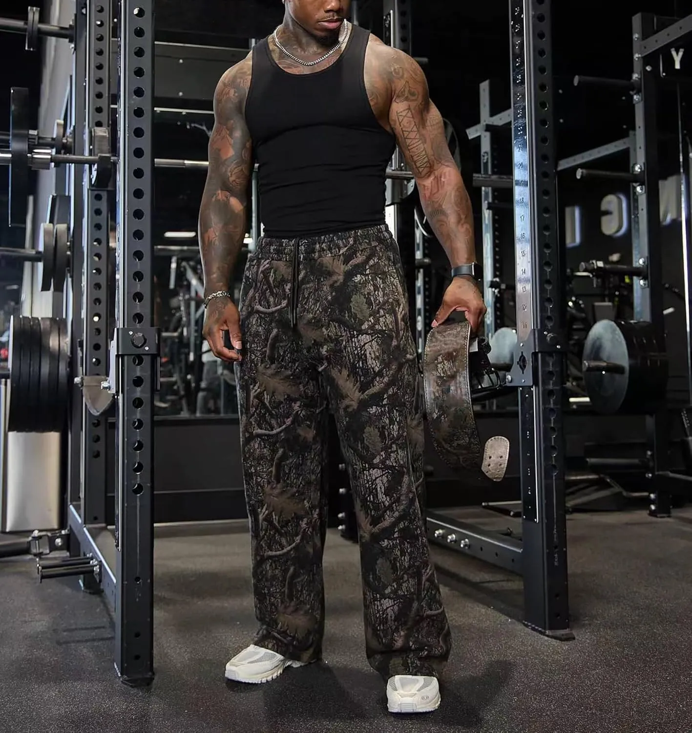 Mens Baggy Camo Graphic Print Sweatpants Workout Athletic Joggers Pants for Men Wide Leg Hunting Sweat Pant