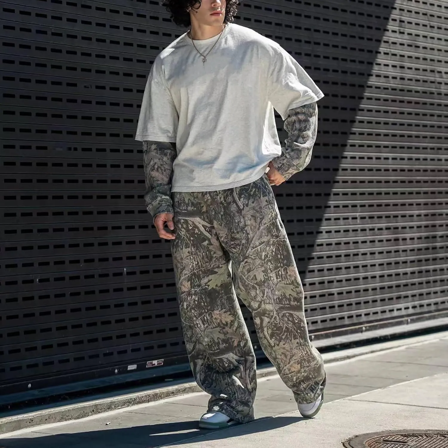 Mens Baggy Camo Graphic Print Sweatpants Workout Athletic Joggers Pants for Men Wide Leg Hunting Sweat Pant