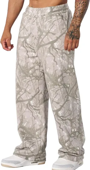Mens Baggy Camo Graphic Print Sweatpants Workout Athletic Joggers Pants for Men Wide Leg Hunting Sweat Pant