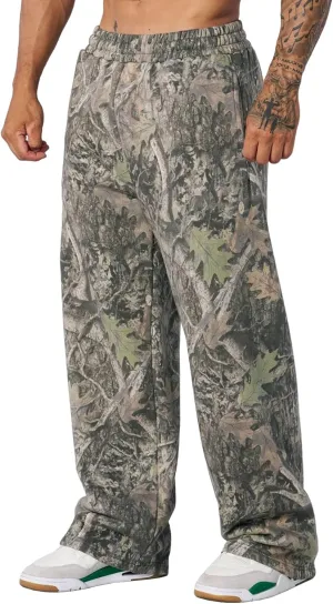 Mens Baggy Camo Graphic Print Sweatpants Workout Athletic Joggers Pants for Men Wide Leg Hunting Sweat Pant