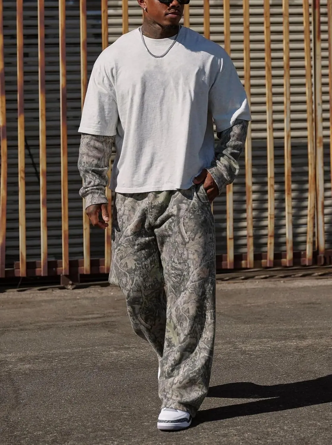 Mens Baggy Camo Graphic Print Sweatpants Workout Athletic Joggers Pants for Men Wide Leg Hunting Sweat Pant