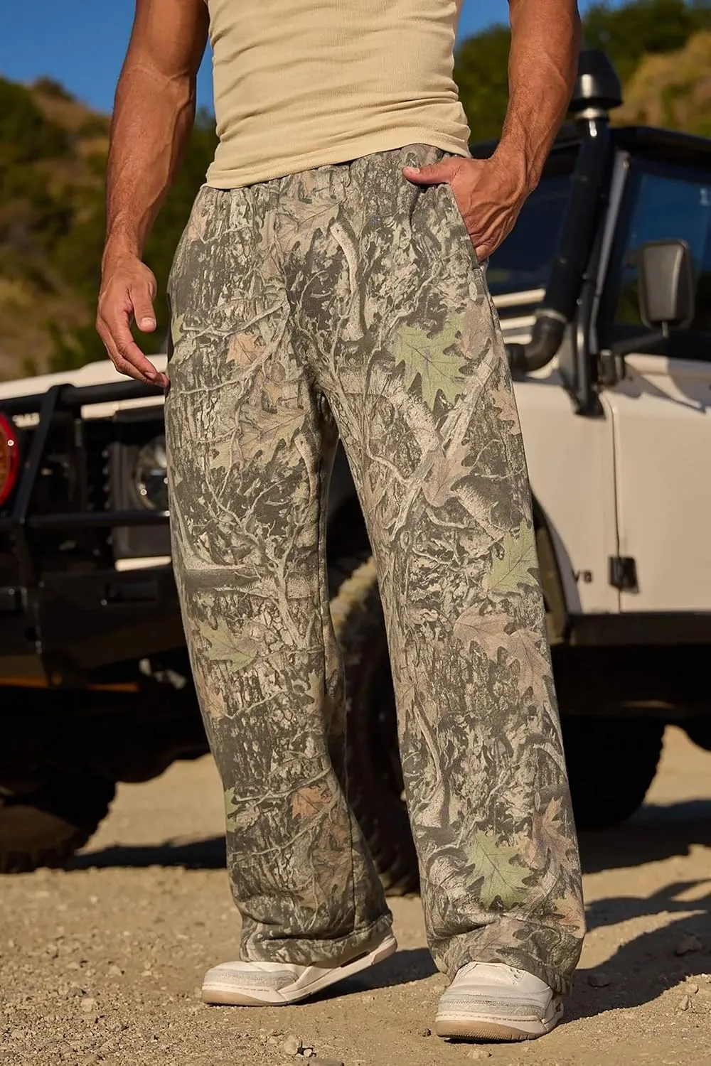 Mens Baggy Camo Graphic Print Sweatpants Workout Athletic Joggers Pants for Men Wide Leg Hunting Sweat Pant