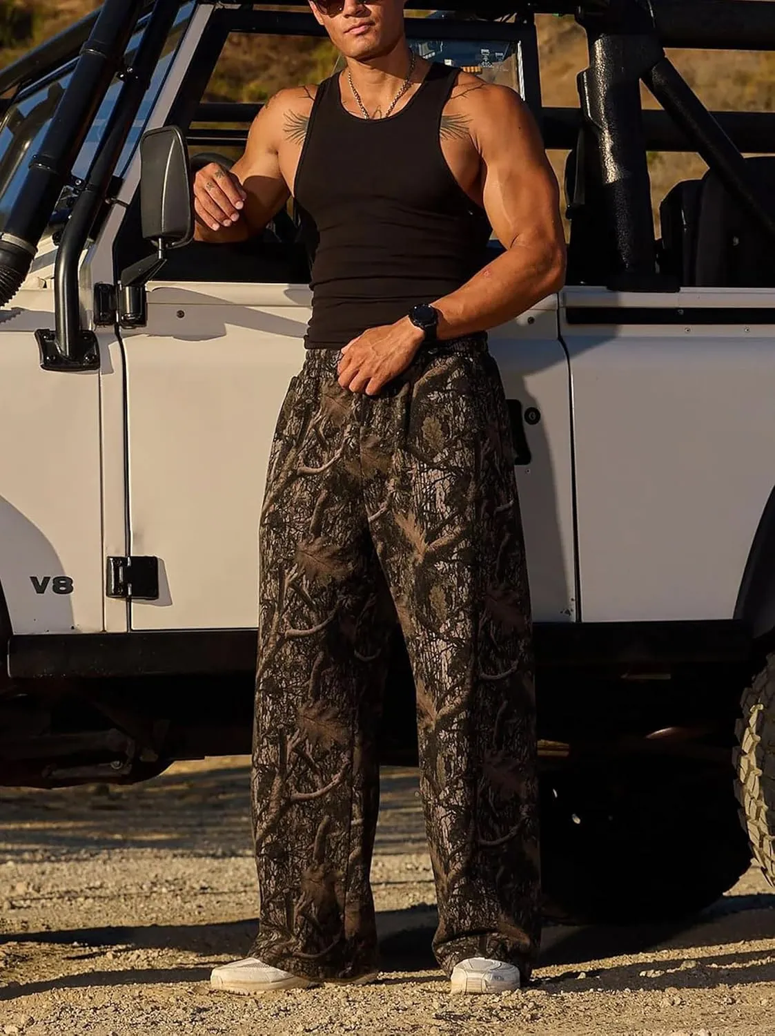 Mens Baggy Camo Graphic Print Sweatpants Workout Athletic Joggers Pants for Men Wide Leg Hunting Sweat Pant