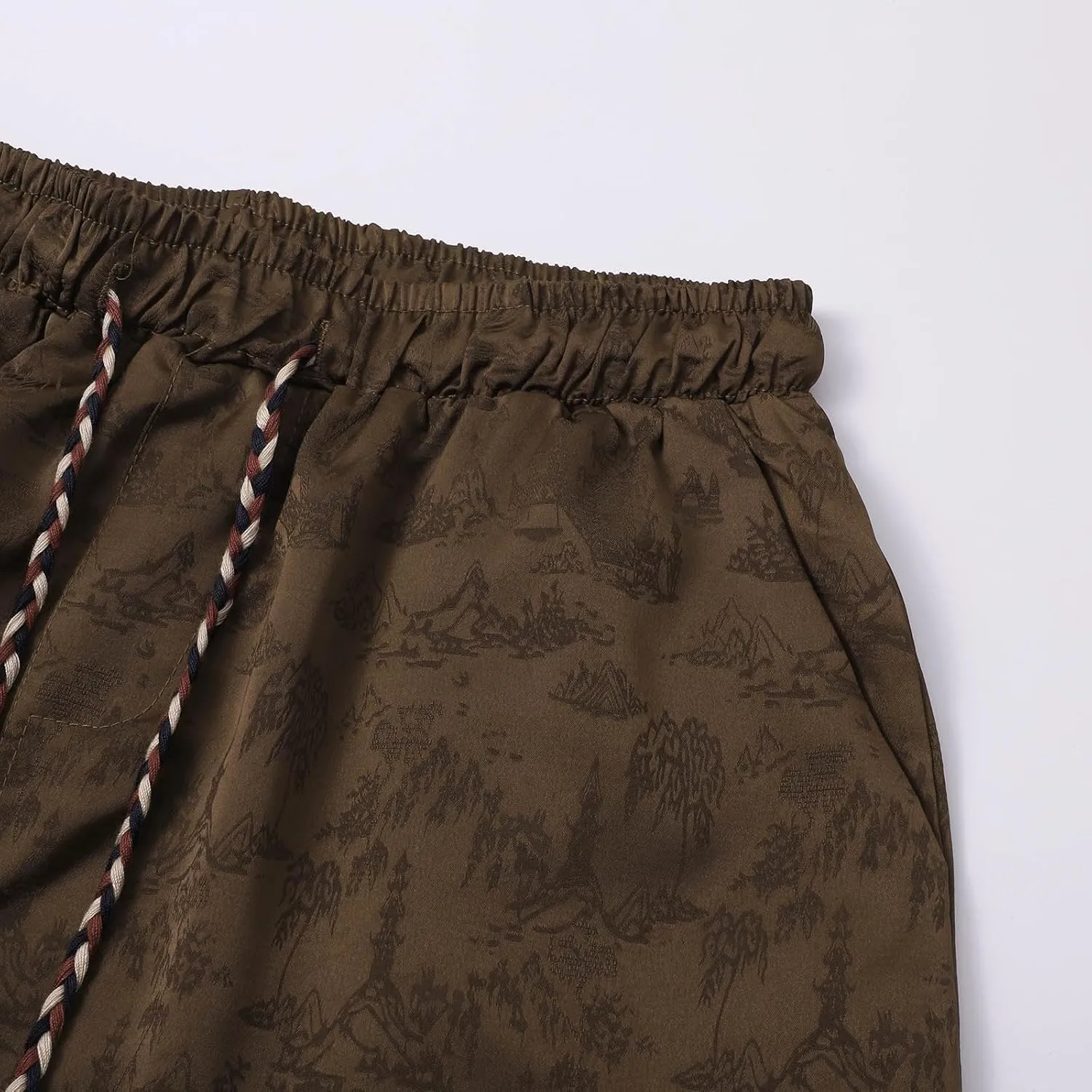 Men's Cotton Linen Pants Drawstring Elastic Waist Cinch Bottoms Summer Beach Pants Loose Fit Drop Crotch Trousers