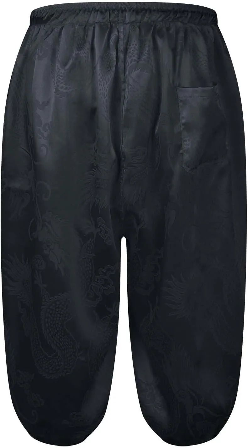 Men's Cotton Linen Pants Drawstring Elastic Waist Cinch Bottoms Summer Beach Pants Loose Fit Drop Crotch Trousers