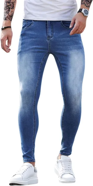Men's Denim Jeans Slim Fit Stretch Casual Straight Leg Denim Pants Trousers