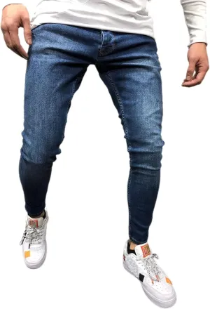 Men's Denim Jeans Slim Fit Stretch Casual Straight Leg Denim Pants Trousers