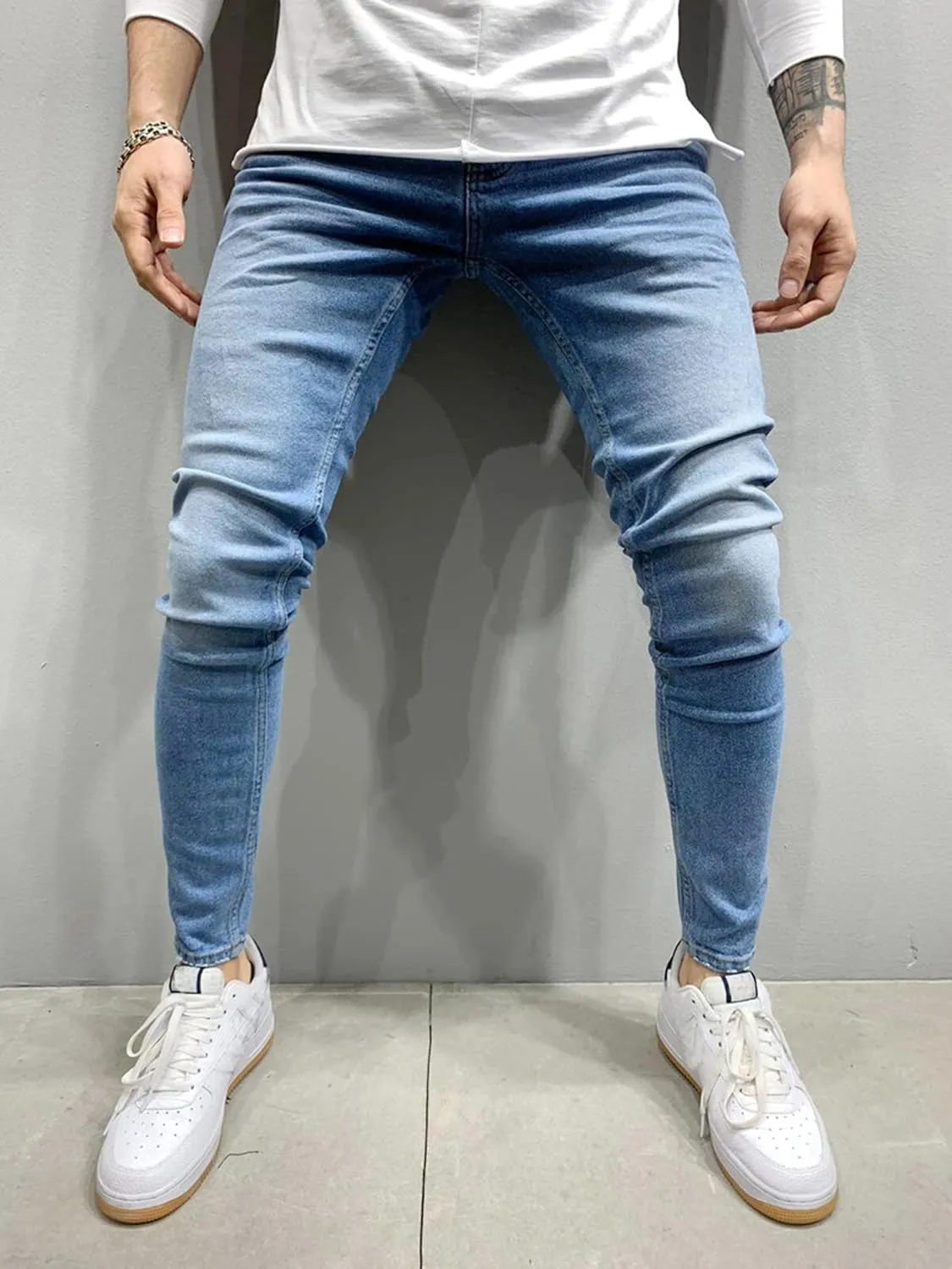 Men's Denim Jeans Slim Fit Stretch Casual Straight Leg Denim Pants Trousers