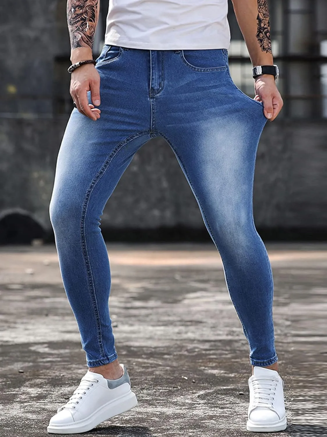 Men's Denim Jeans Slim Fit Stretch Casual Straight Leg Denim Pants Trousers