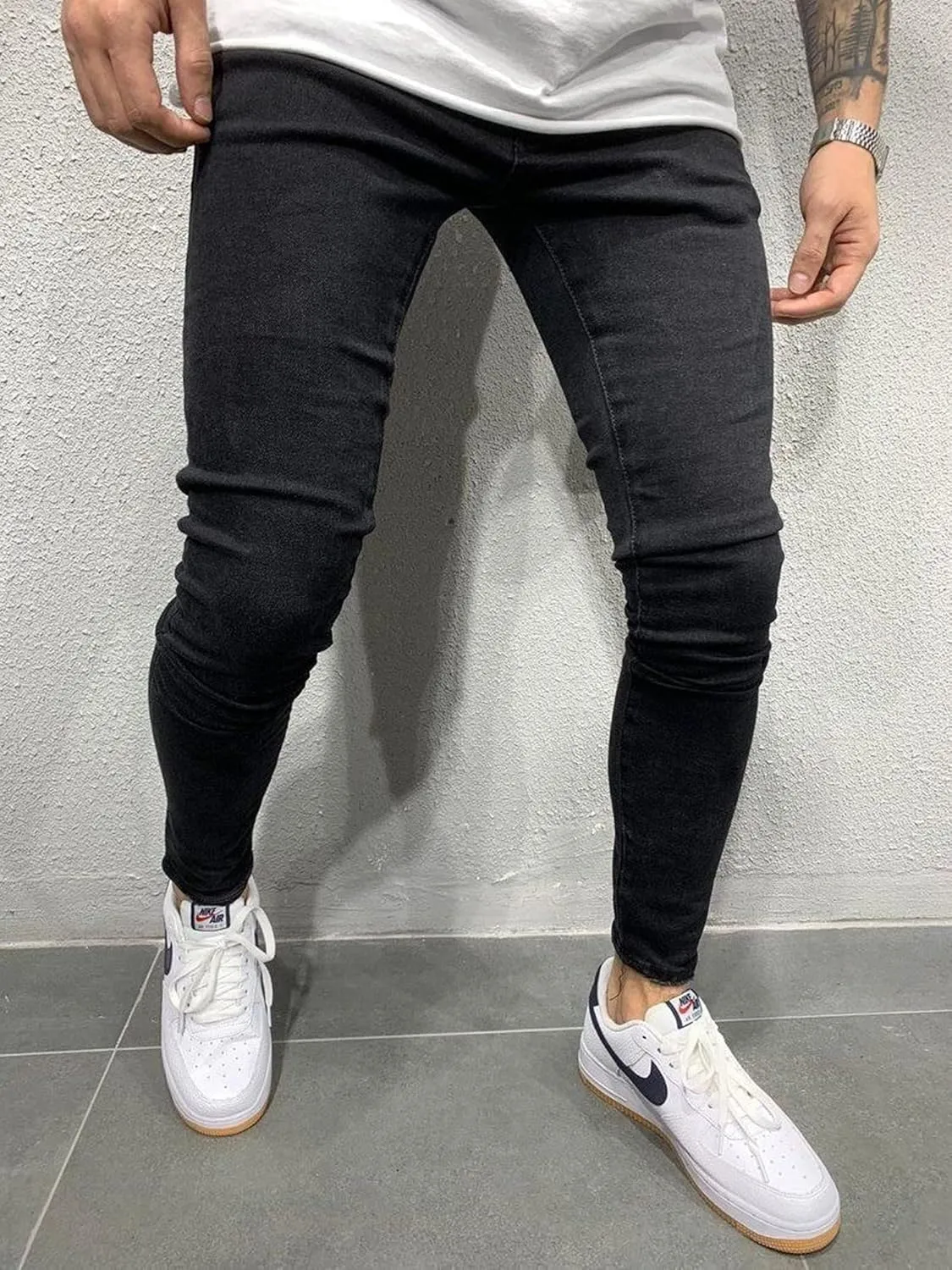 Men's Denim Jeans Slim Fit Stretch Casual Straight Leg Denim Pants Trousers