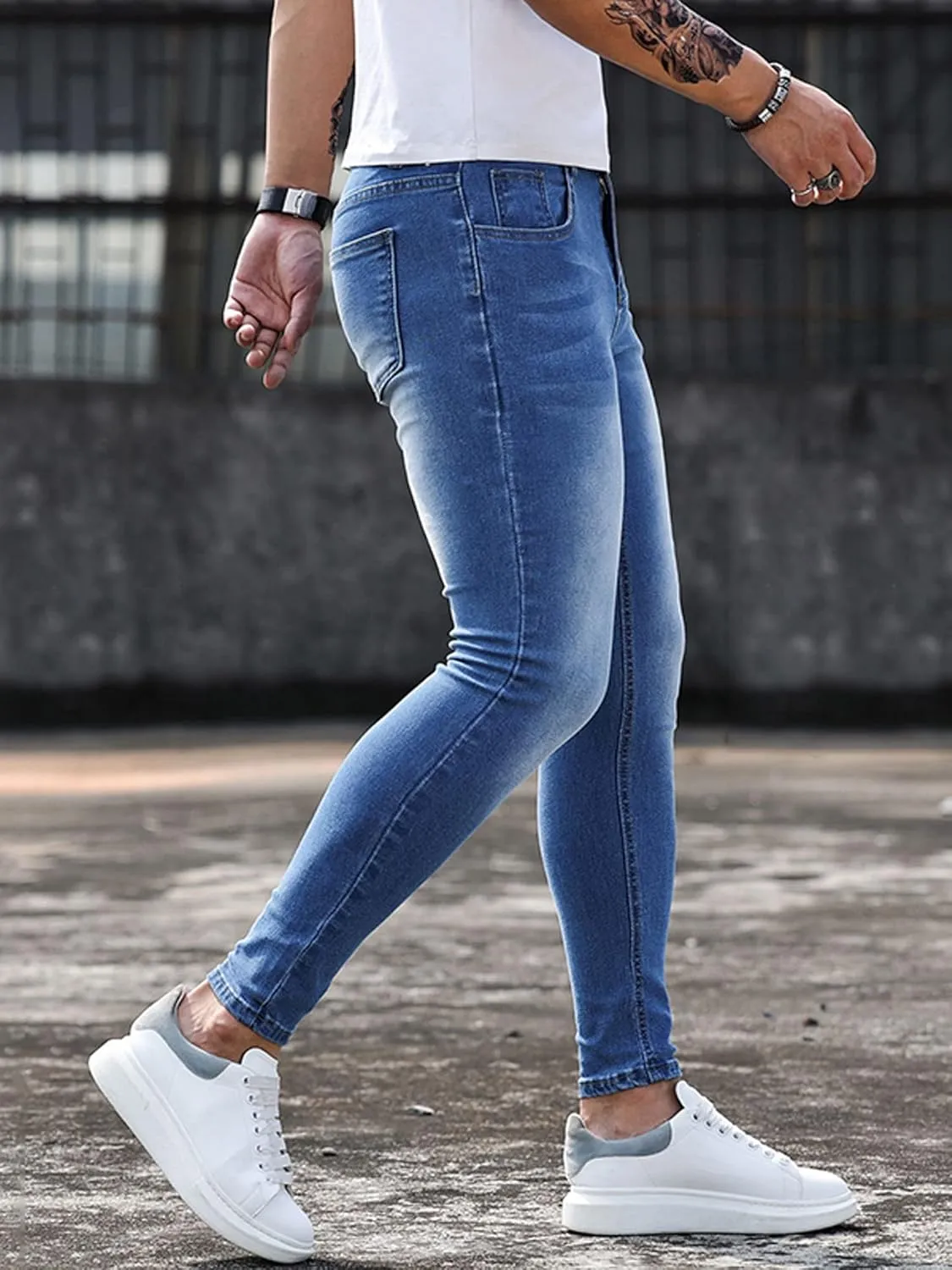 Men's Denim Jeans Slim Fit Stretch Casual Straight Leg Denim Pants Trousers