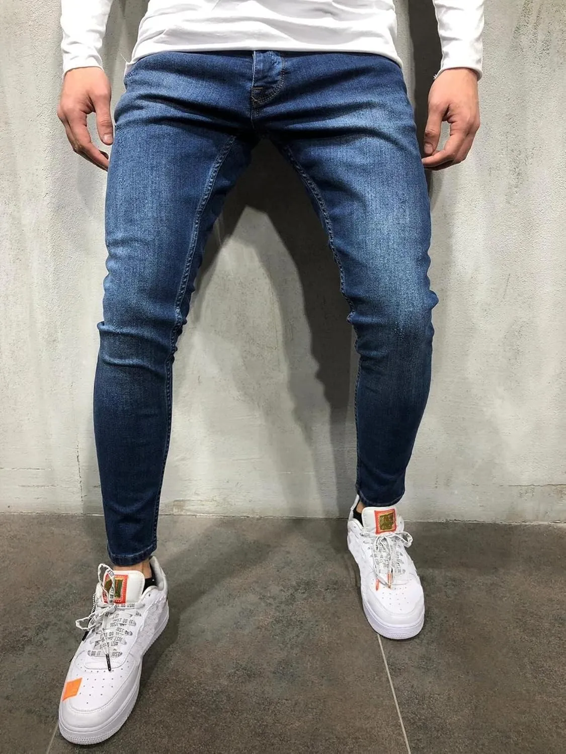 Men's Denim Jeans Slim Fit Stretch Casual Straight Leg Denim Pants Trousers