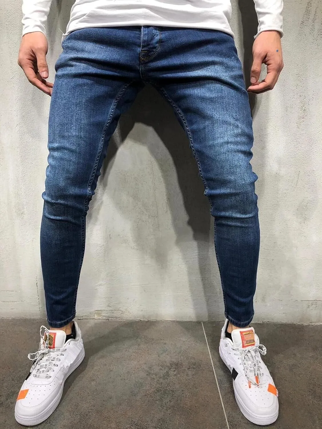 Men's Denim Jeans Slim Fit Stretch Casual Straight Leg Denim Pants Trousers
