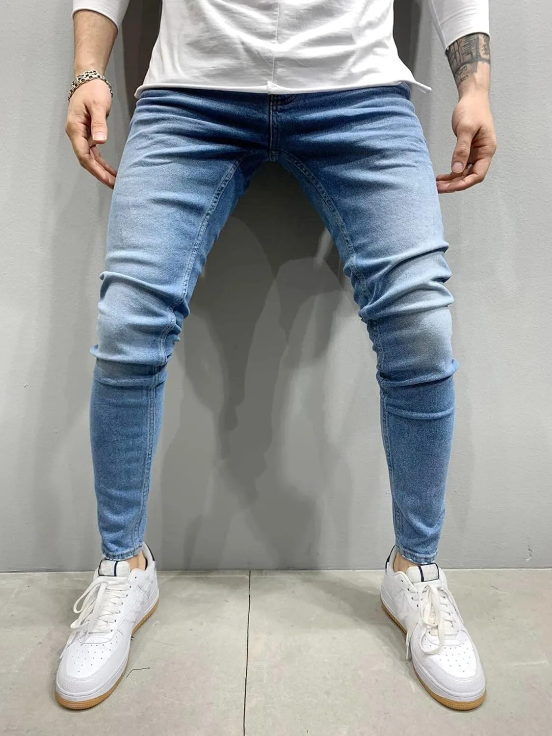 Men's Denim Jeans Slim Fit Stretch Casual Straight Leg Denim Pants Trousers