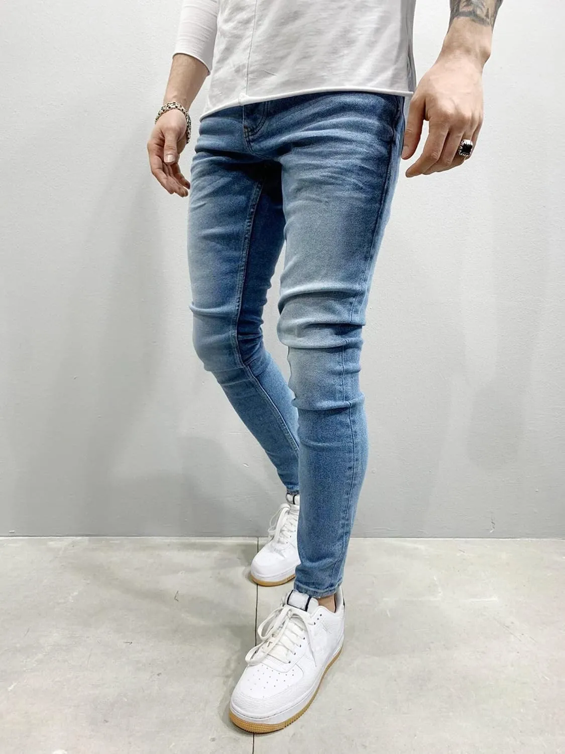 Men's Denim Jeans Slim Fit Stretch Casual Straight Leg Denim Pants Trousers