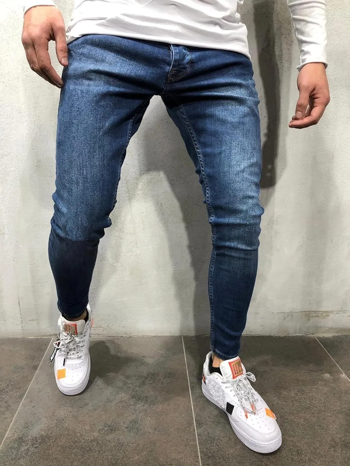 Men's Denim Jeans Slim Fit Stretch Casual Straight Leg Denim Pants Trousers