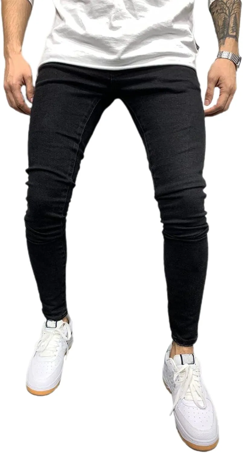 Men's Denim Jeans Slim Fit Stretch Casual Straight Leg Denim Pants Trousers