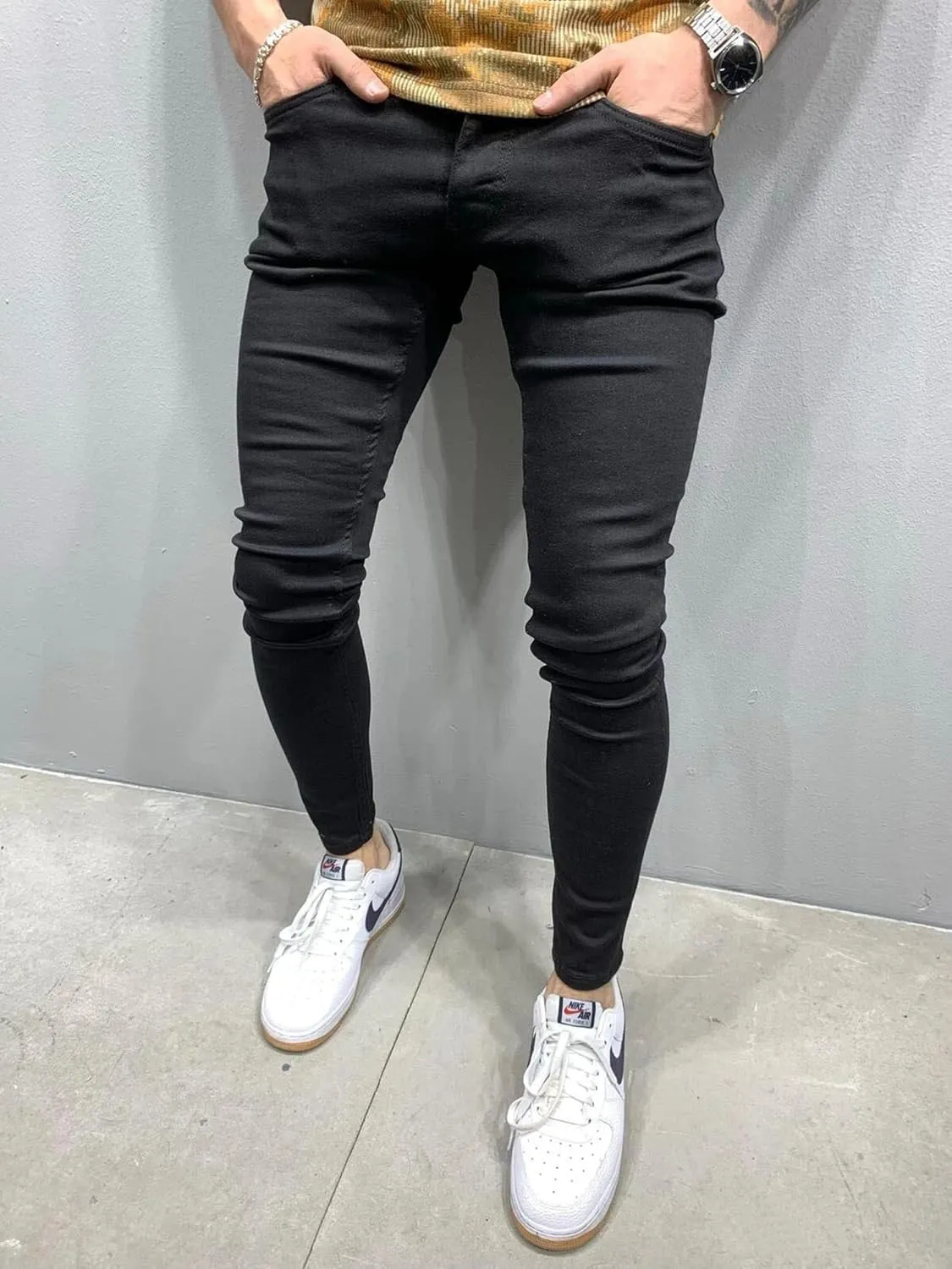 Men's Denim Jeans Slim Fit Stretch Casual Straight Leg Denim Pants Trousers