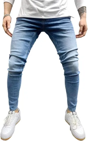 Men's Denim Jeans Slim Fit Stretch Casual Straight Leg Denim Pants Trousers