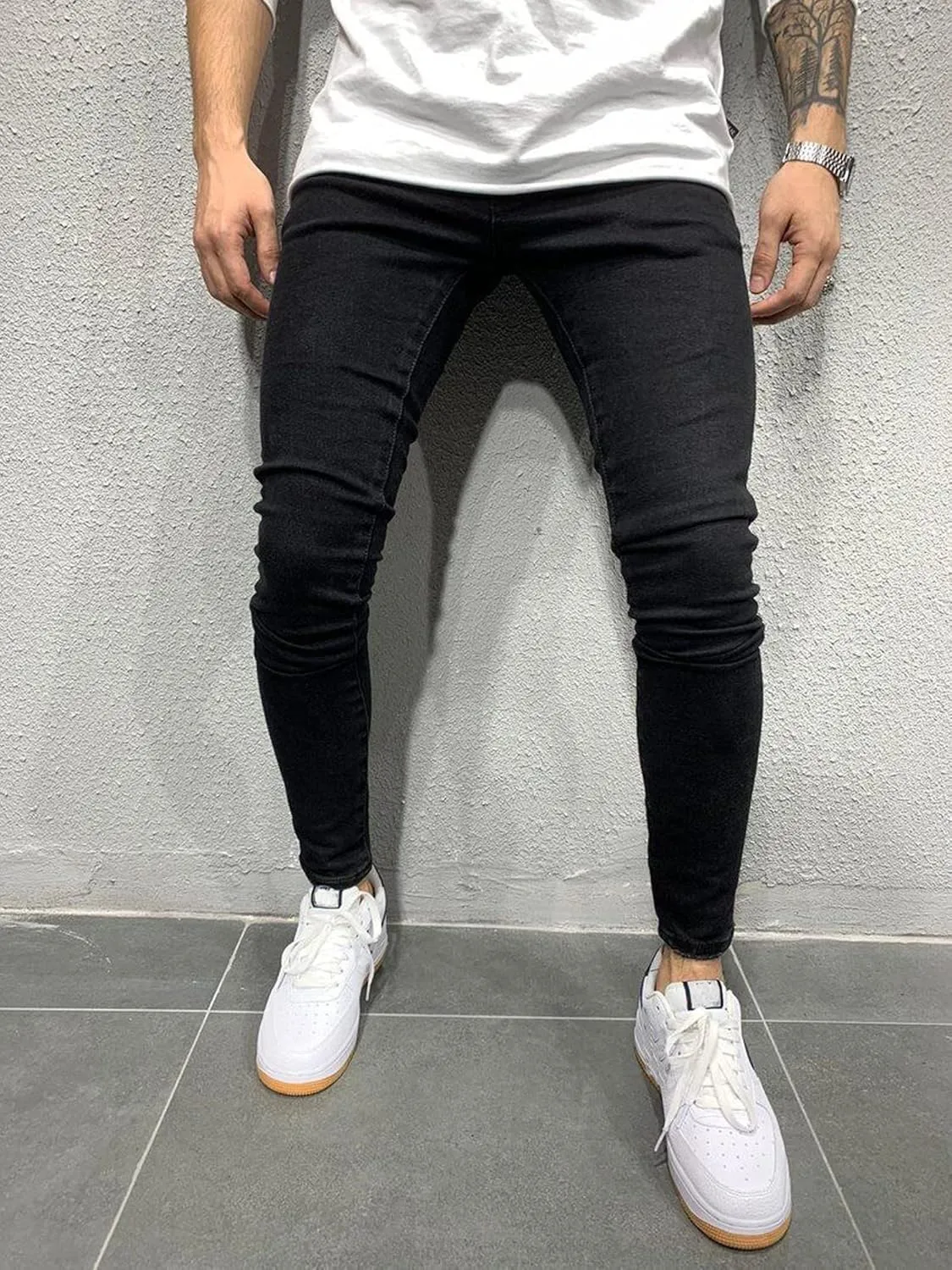 Men's Denim Jeans Slim Fit Stretch Casual Straight Leg Denim Pants Trousers