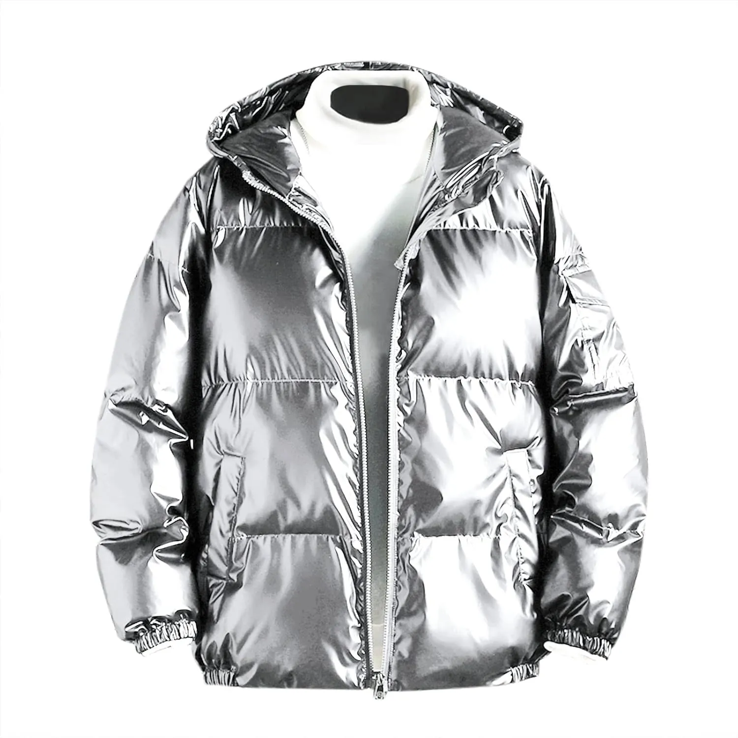 Men's Down Jackets & Coats Puffer Hooded Solid Coat Shiny Reflective Padded Jacket Trendy Plus Size Bubble Jacket