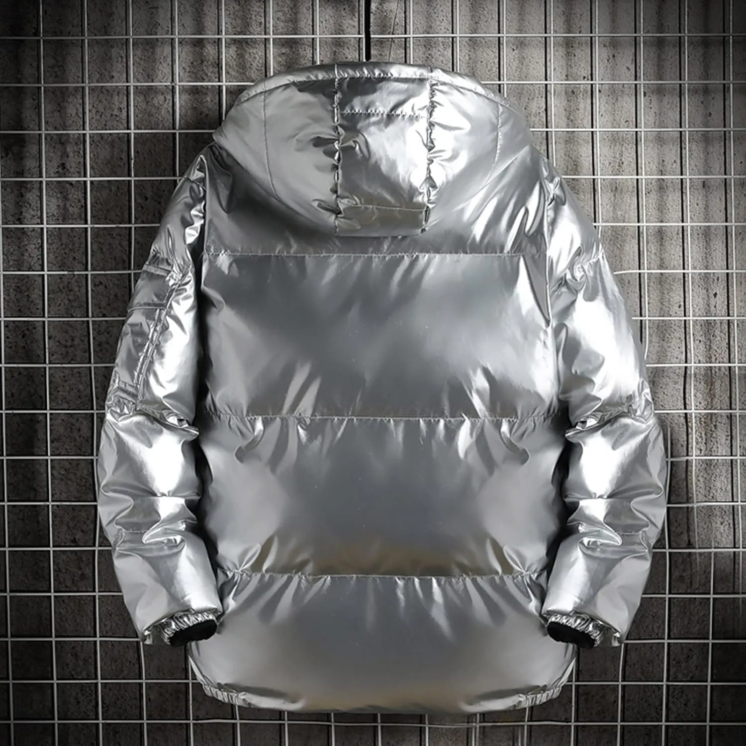 Men's Down Jackets & Coats Puffer Hooded Solid Coat Shiny Reflective Padded Jacket Trendy Plus Size Bubble Jacket