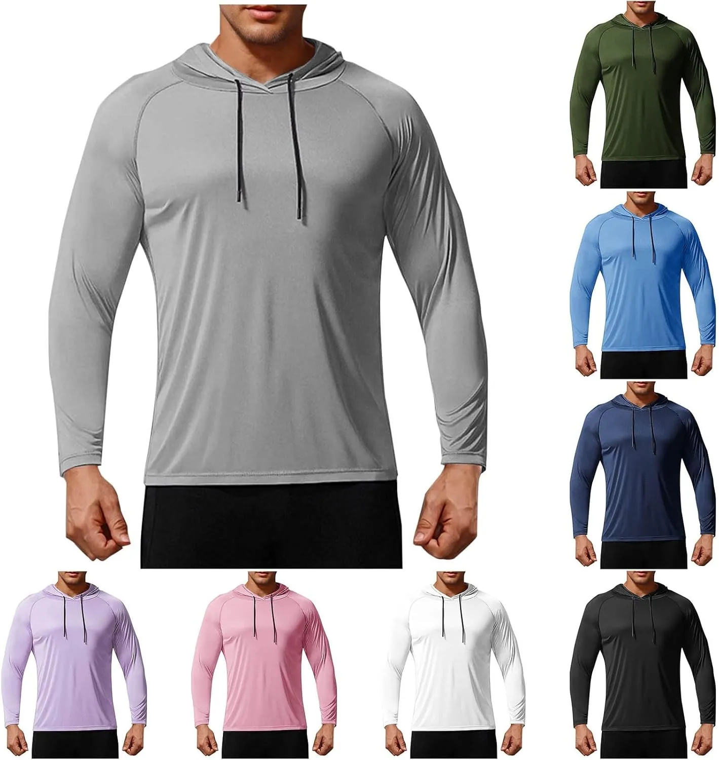 Mens Fishing Shirts Raglan Long Sleeve Sun Protection Rash Guard Hiking Fishing Swim Tops SPF 50  UV T Shirt Hoodies