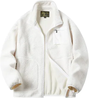 Mens Fuzzy Sherpa Jacket Full Zip Stand Collar Jackets with Pockets Thick Fleece Coat Big and Tall Winter Coats