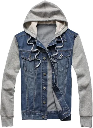 Men's Hooded Denim Jacket Casual Loose American Retro Detachable Hooded Denim Jacket