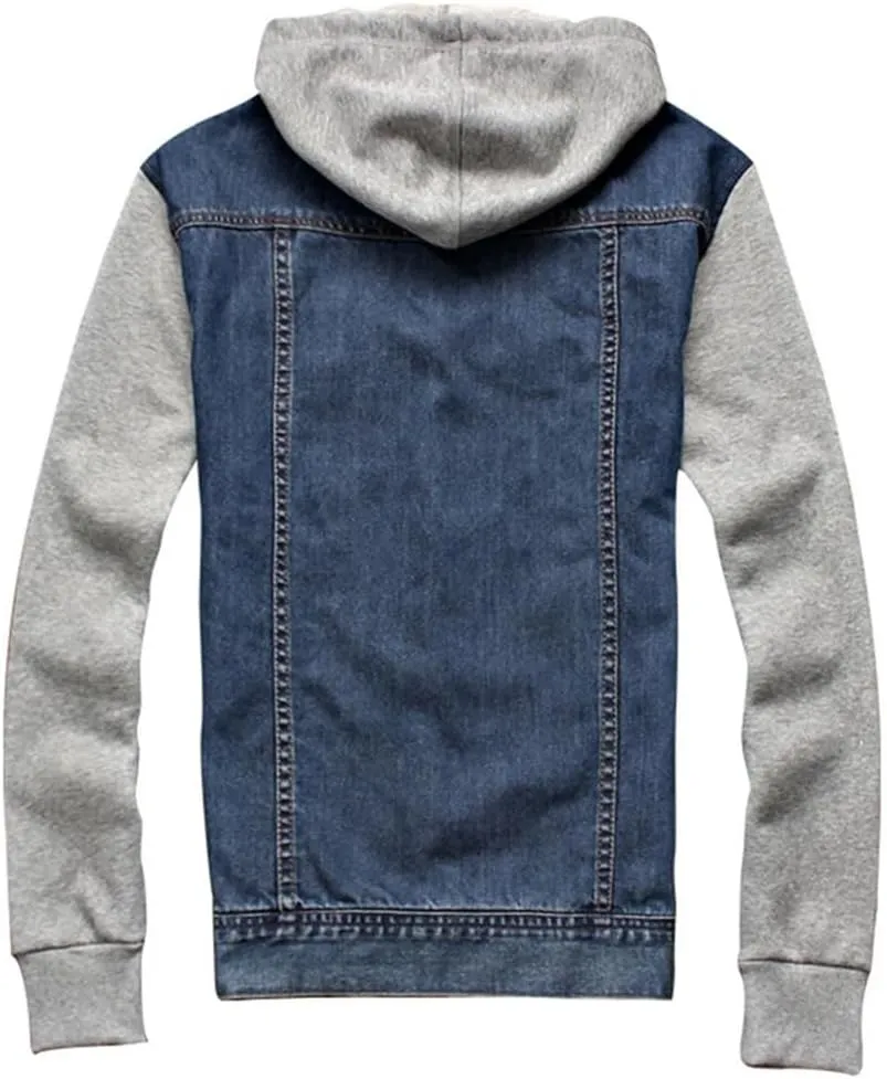 Men's Hooded Denim Jacket Casual Loose American Retro Detachable Hooded Denim Jacket