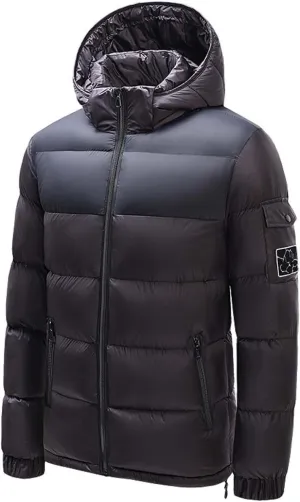 Men's Hooded Puffer Jacket Winter Down Coat Puffy Warm Thickened Zip Up Quilted Padded Jackets Outerwear with Pockets