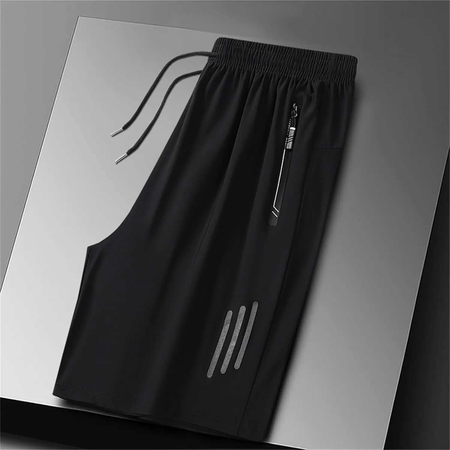 Men's Ice Silk Shorts Sport Lightweight Shorts Breathable Short Pants Pocket with Zip Sports Trousers Active Men Shorts