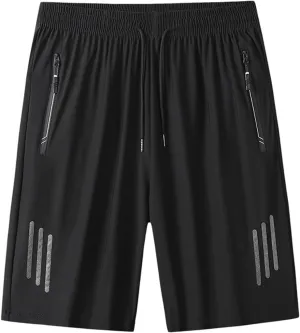 Men's Ice Silk Shorts Sport Lightweight Shorts Breathable Short Pants Pocket with Zip Sports Trousers Active Men Shorts
