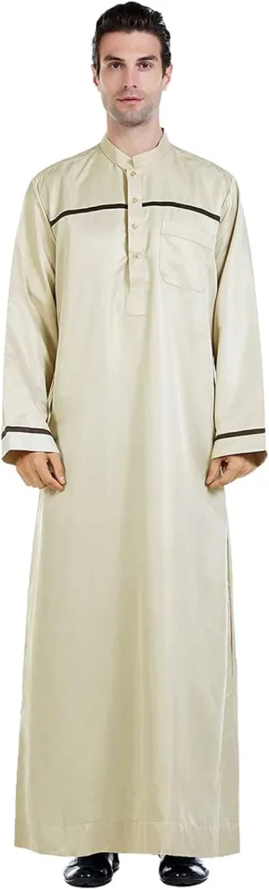 Men's Kaftan Robe Long Sleeve V Neck Nightshirts Thobe Button Down Henley Casual Side Split Gown Shirt Sleepwear Tops