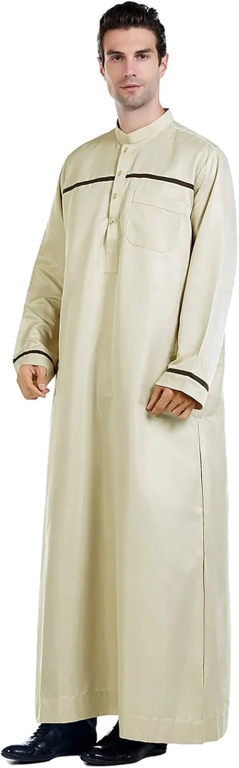 Men's Kaftan Robe Long Sleeve V Neck Nightshirts Thobe Button Down Henley Casual Side Split Gown Shirt Sleepwear Tops