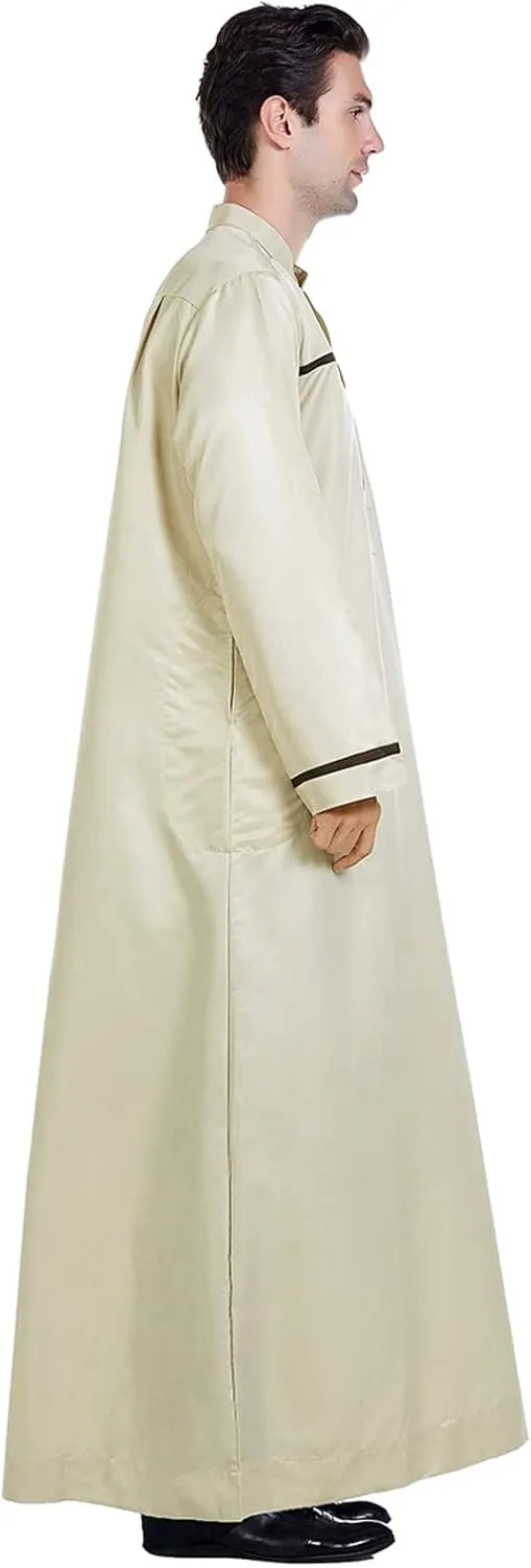 Men's Kaftan Robe Long Sleeve V Neck Nightshirts Thobe Button Down Henley Casual Side Split Gown Shirt Sleepwear Tops