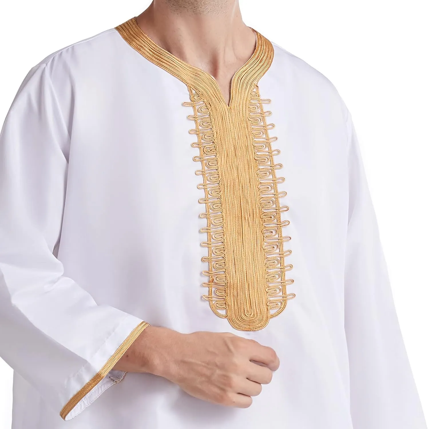 Men's Kaftan Robe Long Sleeve V Neck Nightshirts Thobe Button Down Henley Casual Side Split Gown Shirt Sleepwear Tops