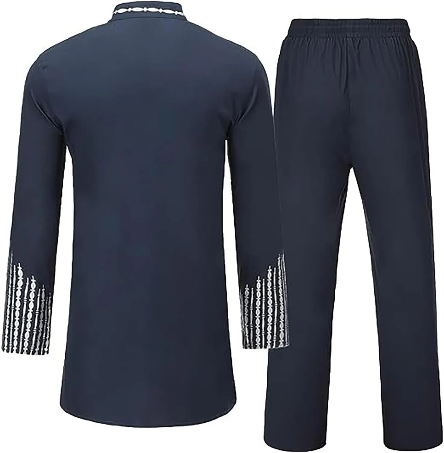 Men's Kaftan Robe Muslim Wrinkle Two Suit Cardigan and Pants Set Men Islamic Caftan Robe Kaftan Ramadan Jubbah 2024