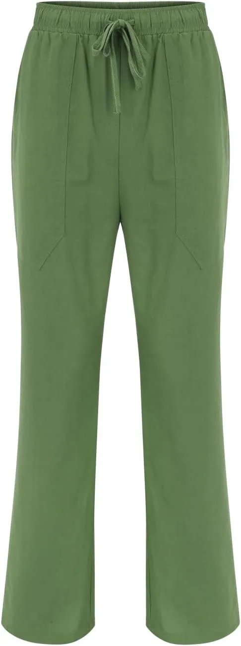 Men's Linen Casual Cargo Pants with Pockets Solid Hipster Beach Pants Breathable Outdoor Hiking Sweatpants Summer Joggers